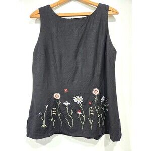 Sheri Martin Vintage Embroidered floral sleeveless blouse linen‎ blend 12